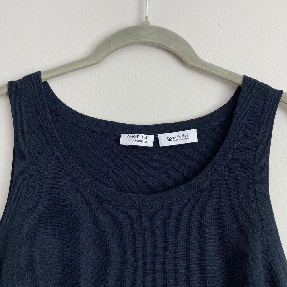 Akris Punto Top Womens Size 10 Black 100% Wool Tank Scoop Neck Solid Layering - Picture 2 of 9